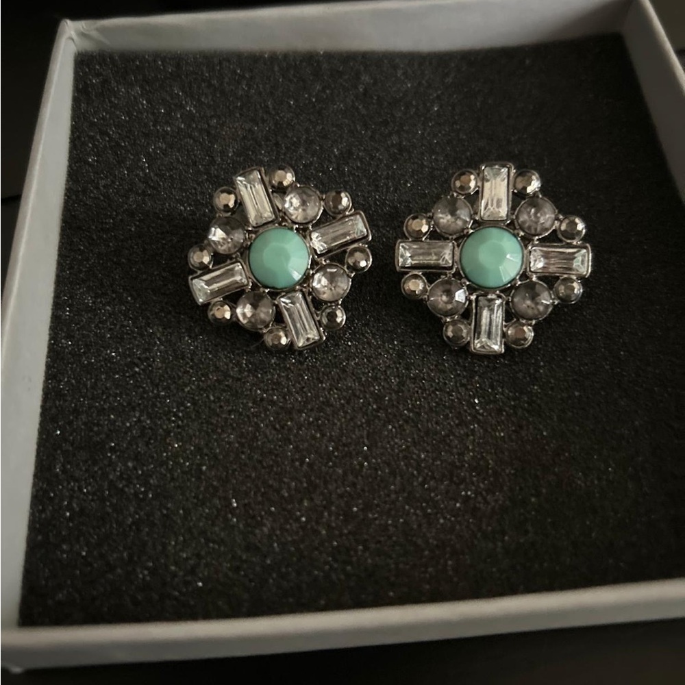 Elegant  Silver Tone and Turquoise Stud Earrings
Fashion Jewelry